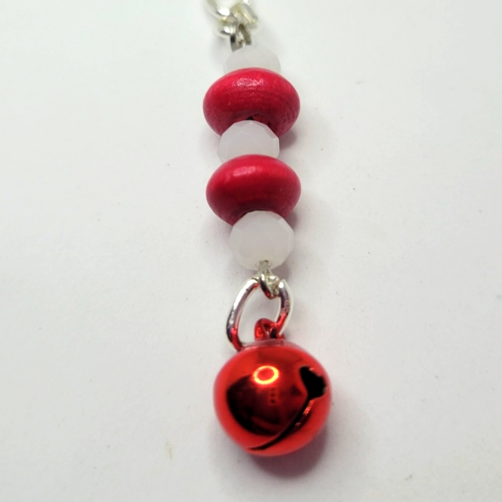 Ride and white wood beads with red bell Keychain